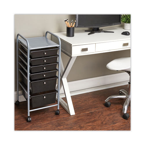 Portable Drawer Organizer, Metal, 1 Shelf, 6 Drawers, 13" X 15.38" X 32.13", Matte Gray/smoke.