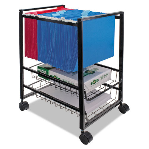 Mobile File Cart With Sliding Baskets, Metal, 2 Drawers, 1 Bin, 12.88" X 15" X 21.13", Black.
