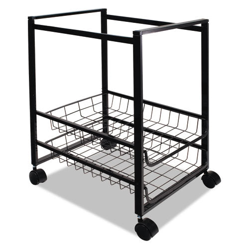 Mobile File Cart With Sliding Baskets, Metal, 2 Drawers, 1 Bin, 12.88" X 15" X 21.13", Black.
