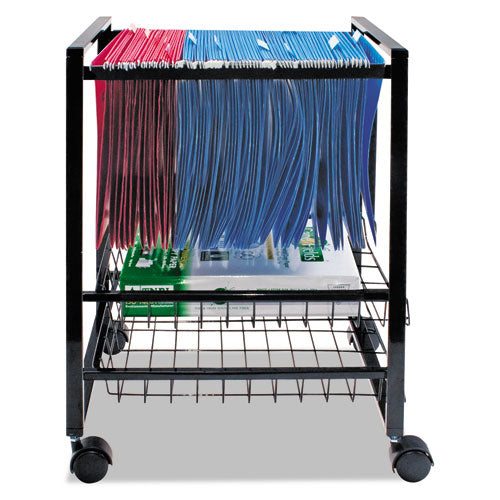 Mobile File Cart With Sliding Baskets, Metal, 2 Drawers, 1 Bin, 12.88" X 15" X 21.13", Black.