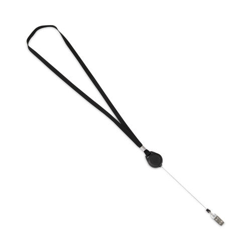 Lanyards With Retractable Id Reels, Metal Clip Fastener, 34" Long, Black, 12/pack.
