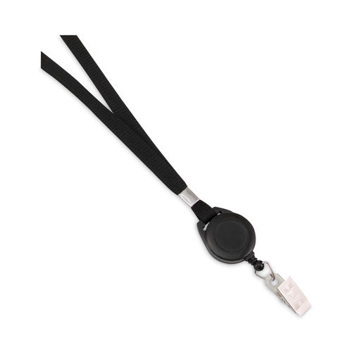 Lanyards With Retractable Id Reels, Metal Clip Fastener, 34" Long, Black, 12/pack.