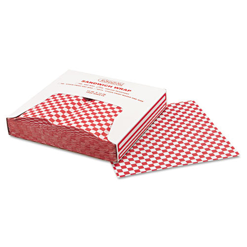 Grease-resistant Paper Wraps And Liners, 12 X 12, Red Check, 1,000/box, 5 Boxes/carton.