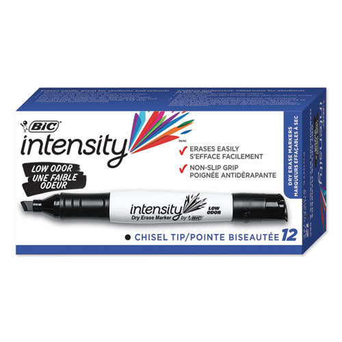 Intensity Low Odor Chisel Tip Dry Erase Marker, Broad Chisel Tip, Blue, Dozen.