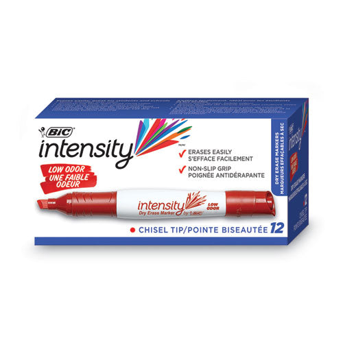 Intensity Low Odor Chisel Tip Dry Erase Marker, Extra-broad Bullet Tip, Red, Dozen.