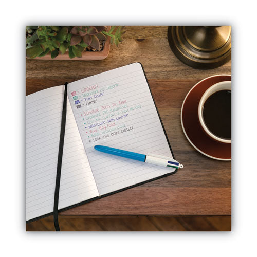 4-color Multi-color Ballpoint Pen, Retractable,Medium 1 Mm, Black/blue/green/red Ink, Blue/white Barrel