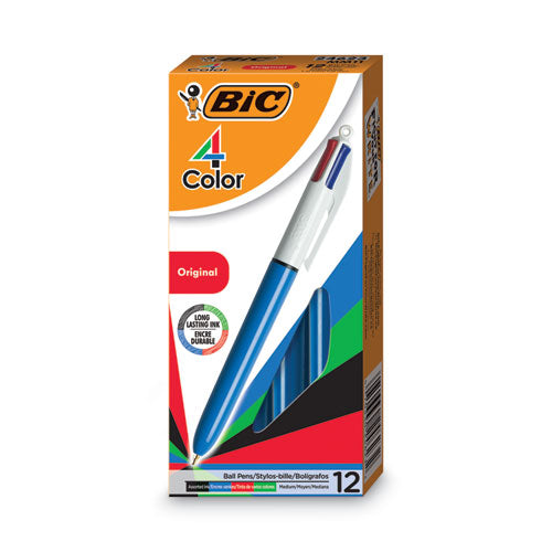 4-color Multi-color Ballpoint Pen, Retractable,Medium 1 Mm, Black/blue/green/red Ink, Blue/white Barrel