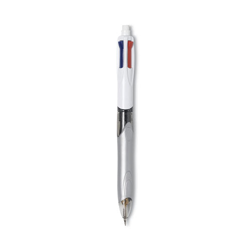 4-color 3 + 1 Multi-color Ballpoint Pen/pencil, Retractable,1 Mm Pen/0.7 Mm Pencil, Black/blue/red Ink, Gray/white Barrel