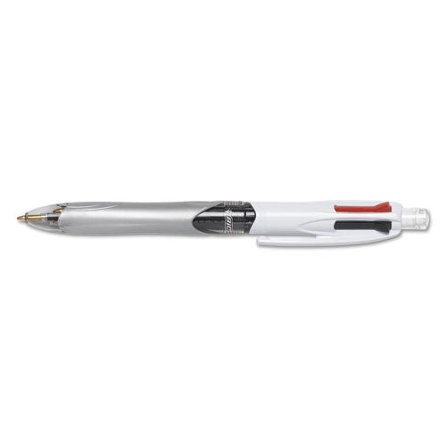 4-color 3 + 1 Multi-color Ballpoint Pen/pencil, Retractable,1 Mm Pen/0.7 Mm Pencil, Black/blue/red Ink, Gray/white Barrel