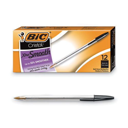 Cristal Xtra Smooth Ballpoint Pen, Stick, Medium 1 Mm, Black Ink, Clear Barrel, Dozen.