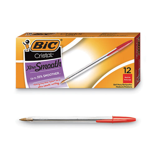 Cristal Xtra Smooth Ballpoint Pen, Stick, Medium 1 Mm, Red Ink, Clear Barrel, Dozen.