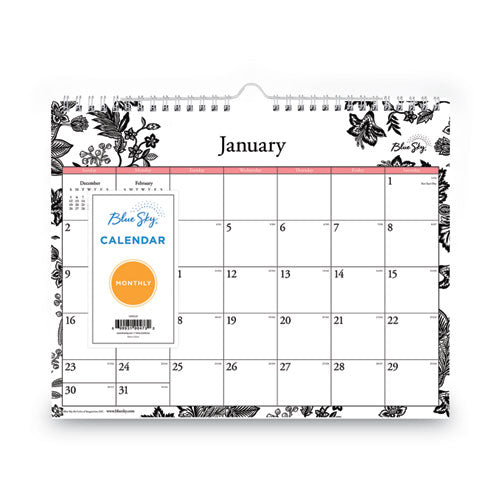 Analeis Wall Calendar, Analeis Floral Artwork, 11 X 8.75, White/black/coral Sheets, 12-month (jan To Dec): 2024