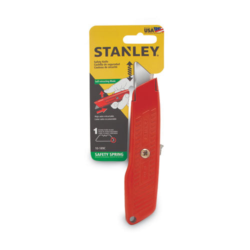 Interlock Safety Utility Knife With Self-retracting Round Point Blade, 5.63" Metal Handle, Red Orange