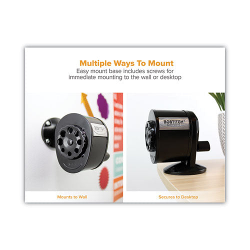 Metal Manual Pencil Sharpener, Manually-powered, 5.44" X 2.69" X 4.33", Black.