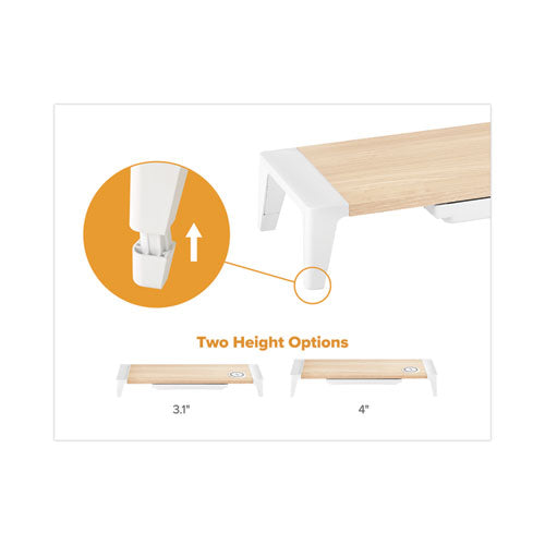 Wooden Monitor Stand With Wireless Charging Pad, 9.8" X 26.77" X 4.13", White.