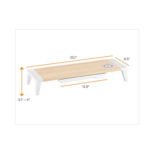Wooden Monitor Stand With Wireless Charging Pad, 9.8" X 26.77" X 4.13", White.