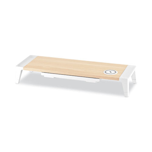 Wooden Monitor Stand With Wireless Charging Pad, 9.8" X 26.77" X 4.13", White.