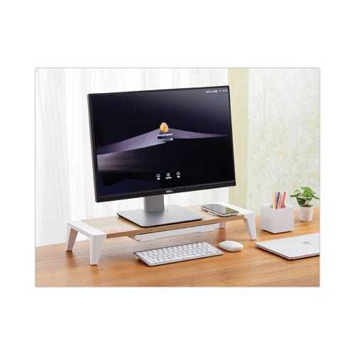 Wooden Monitor Stand With Wireless Charging Pad, 9.8" X 26.77" X 4.13", White.