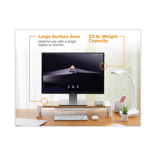 Wooden Monitor Stand With Wireless Charging Pad, 9.8" X 26.77" X 4.13", White.