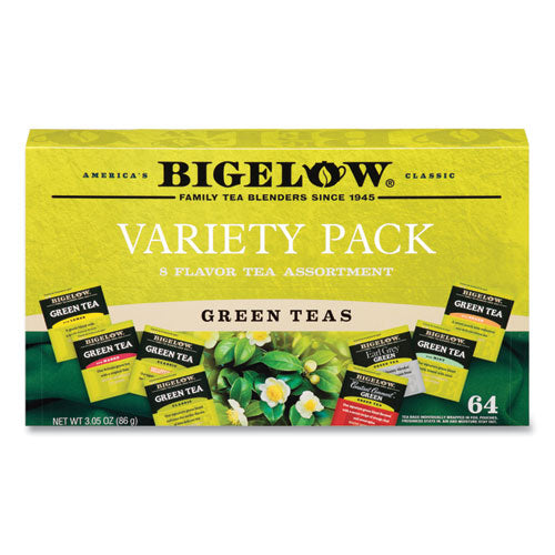 Green Tea Assortment, Individually Wrapped, Eight Flavors, 64 Tea Bags/box