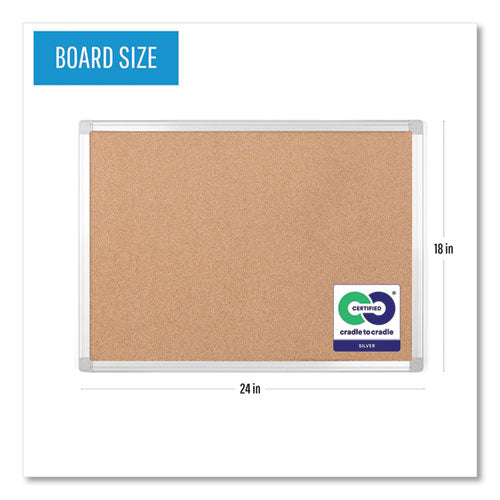 Earth Cork Board, 24 X 18, Tan Surface, Silver Aluminum Frame.