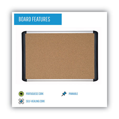 Tech Cork Board, 48 X 36, Tan Surface, Silver/black Aluminum Frame