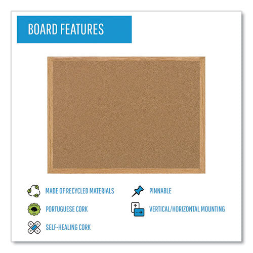 Earth Cork Board, 48 X 36, Tan Surface, Oak Wood Frame