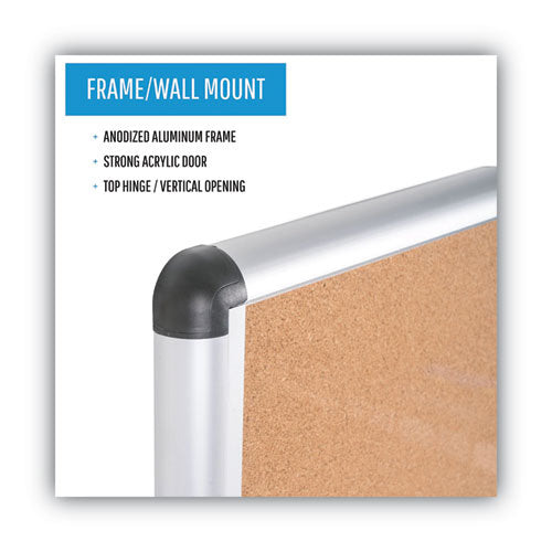 Slim-line Enclosed Cork Bulletin Board, One Door, 47 X 38, Tan Surface, Aluminum Frame