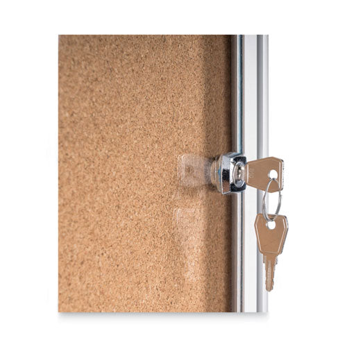 Slim-line Enclosed Cork Bulletin Board, One Door, 47 X 38, Tan Surface, Aluminum Frame.
