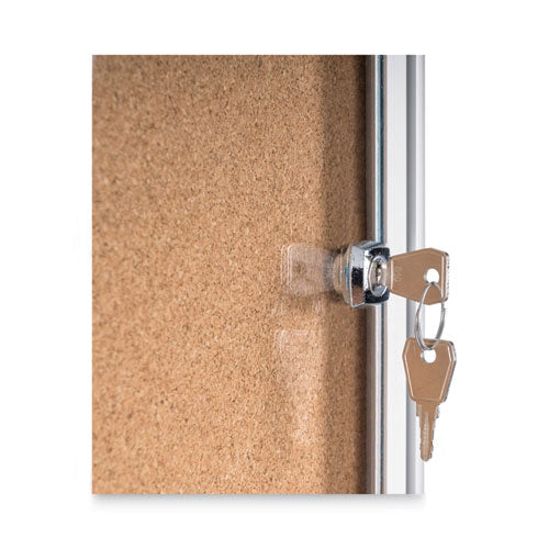 Slim-line Enclosed Cork Bulletin Board, One Door, 47 X 38, Tan Surface, Aluminum Frame