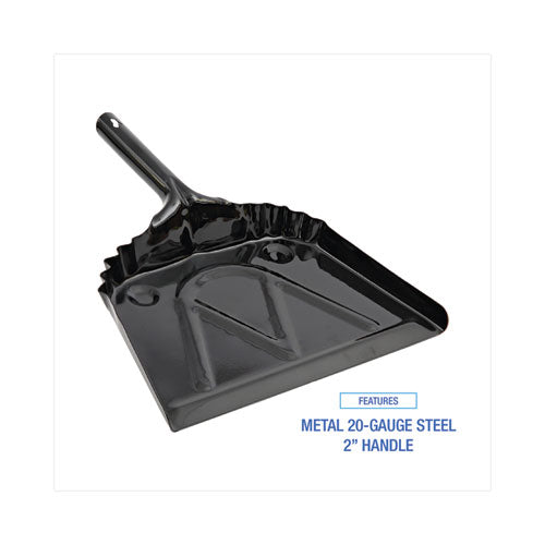 Metal Dust Pan, 12 X 14, 5" Handle, 20-gauge Steel, Black.