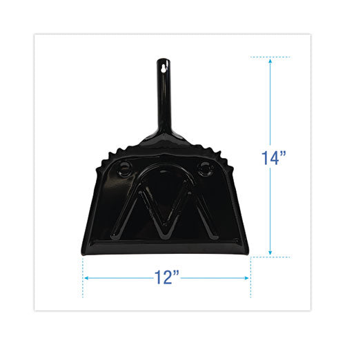 Metal Dust Pan, 12 X 14, 5" Handle, 20-gauge Steel, Black, 12/carton.