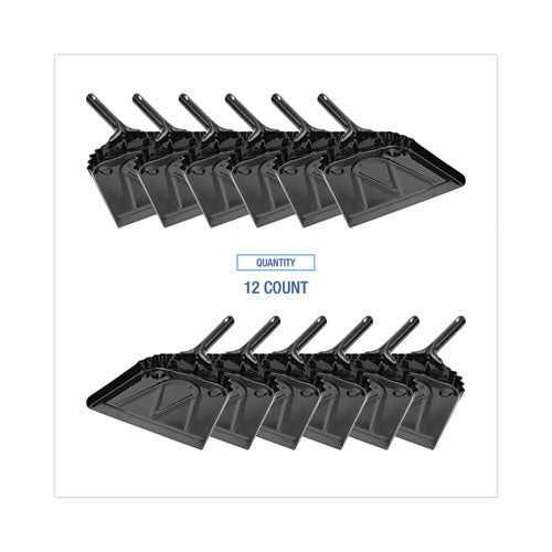 Metal Dust Pan, 12 X 14, 5" Handle, 20-gauge Steel, Black, 12/carton.