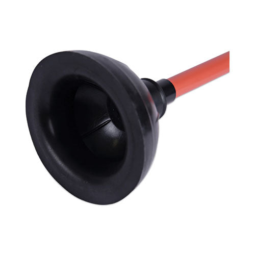Toilet Plunger, 18" Plastic Handle, 5.63" Dia, Red/black.