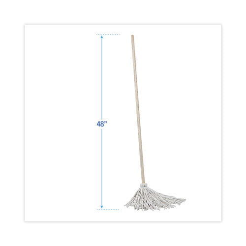 Handle/deck Mops, #12 White Cotton Head, 48" Natural Wood Handle, 6/pack.