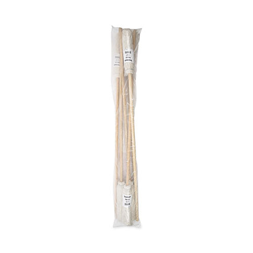 Handle/deck Mops, #12 White Cotton Head, 48" Natural Wood Handle, 6/pack.