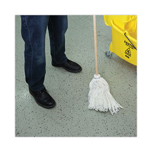 Handle/deck Mops, #16 White Rayon Head, 48" Natural Wood Handle.