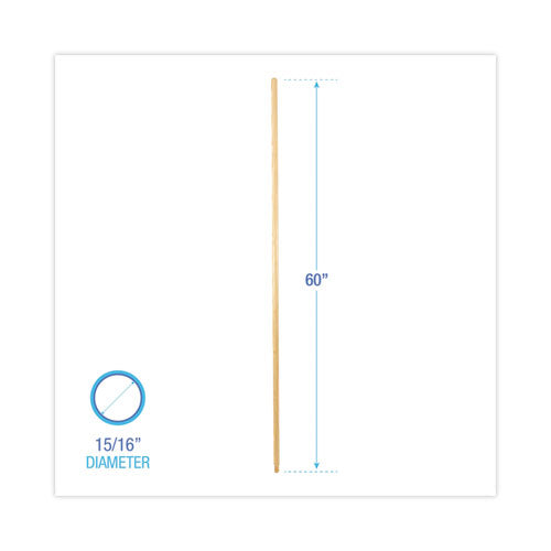 Threaded End Broom Handle, Lacquered Wood, 0.94" Dia X 60", Natural.