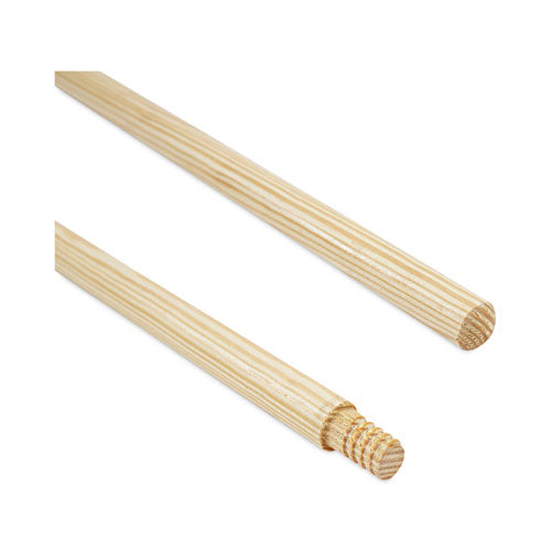 Threaded End Broom Handle, Lacquered Wood, 0.94" Dia X 60", Natural.