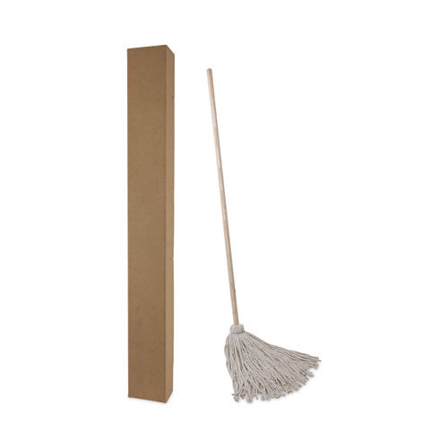 Handle/deck Mops, #24 White Cotton Head, 54" Natural Wood Handle, 6/pack.