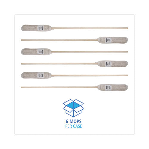 Handle/deck Mops, #24 White Cotton Head, 54" Natural Wood Handle, 6/pack.