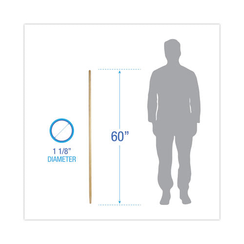 Tapered End Broom Handle, Lacquered Pine, 1.13" Dia X 60", Natural.