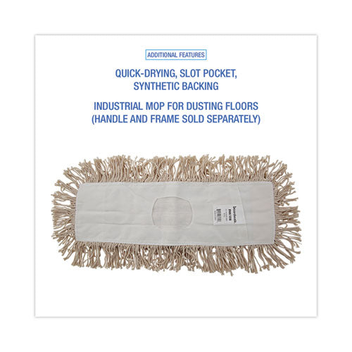 Industrial Dust Mop Head, Hygrade Cotton, 18w X 5d, White.