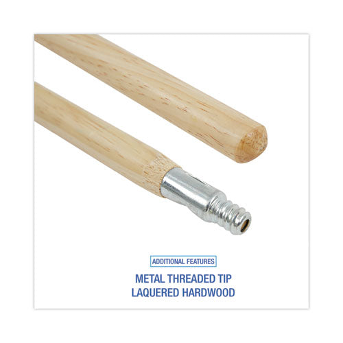 Metal Tip Threaded Hardwood Broom Handle, 1.13" Dia X 60", Natural.