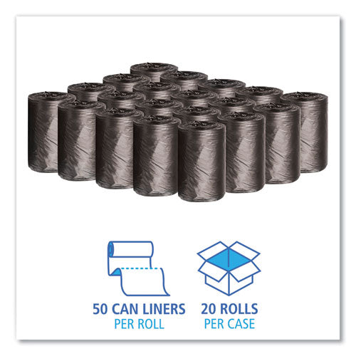 Low-density Waste Can Liners, 4 Gal, 0.35 Mil,17" X 17", Black, Perforated Roll, 50 Bags/roll, 20 Rolls/carton