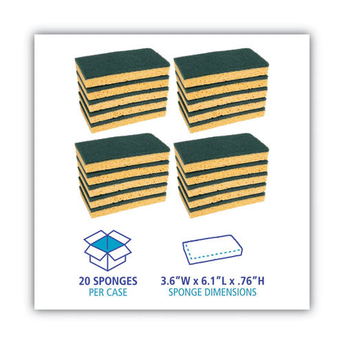 Scrubbing Sponge, Medium Duty, 3.6 X 6.1,0.75" Thick, Yellow/green, Individually Wrapped, 20/carton