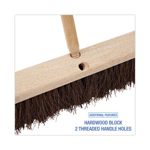 Floor Brush Head, 3.25" Natural Palmyra Fiber Bristles, 18" Brush.