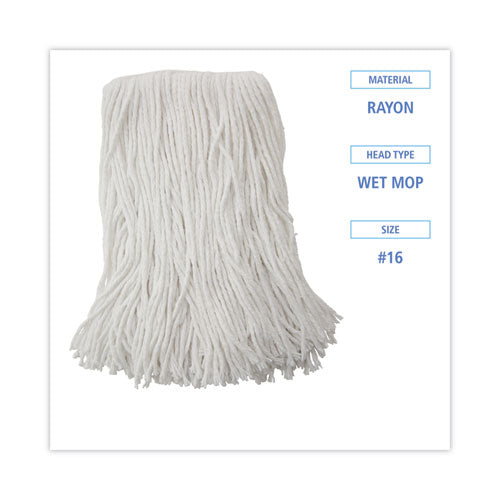 Mop Head, Value Standard Head, Rayon Fiber, Cut-end, Size No. 16, White, 12/carton.