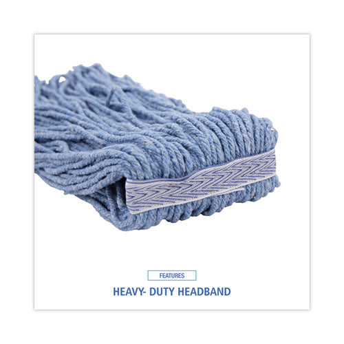 Mop Head, Standard Head, Cotton/synthetic Fiber, Cut-end, #20, Blue, 12/carton.