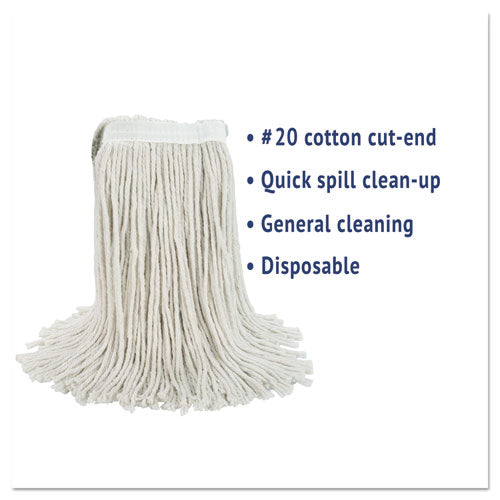 Cut-end Wet Mop Head, Cotton, White, #20, 12/carton.